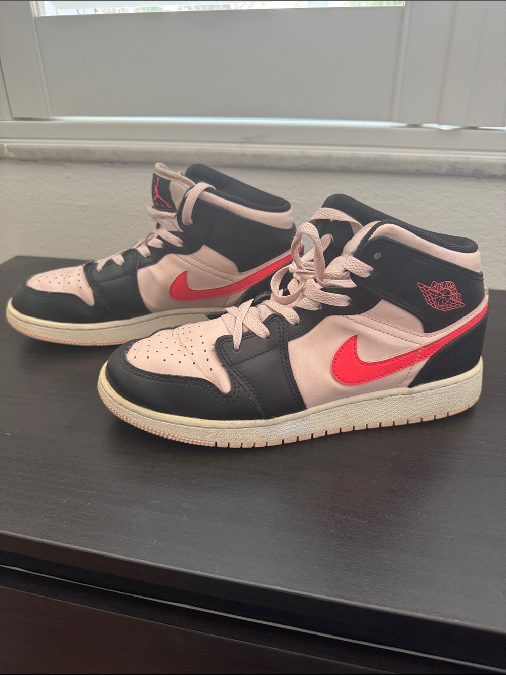 Jordan Kids High-Top Sneakers in Pink, Black and Red Swoosh